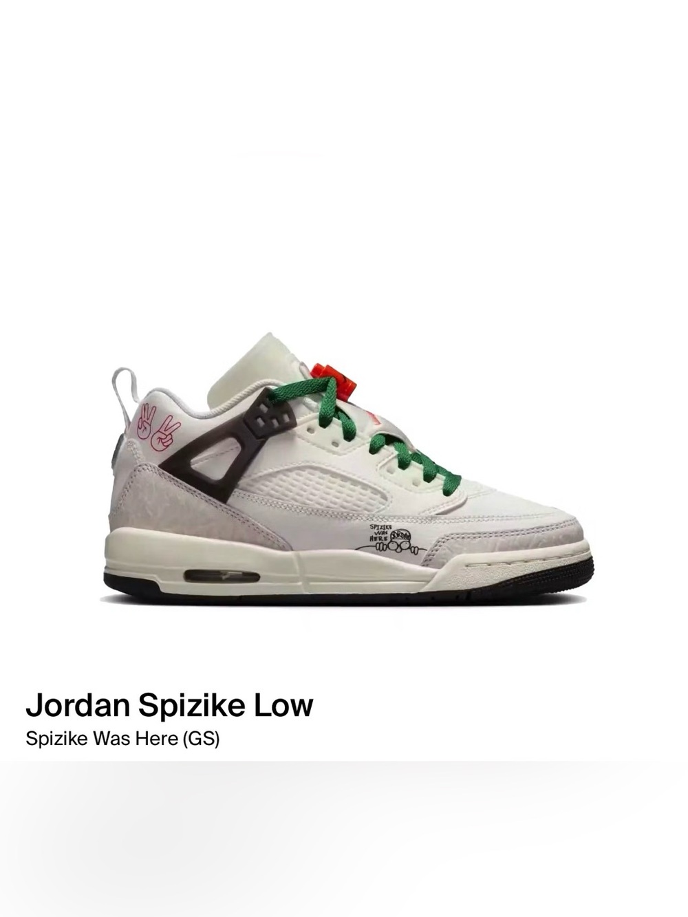 Jordan Spizike Low White with Green and Red Accents (Kids)